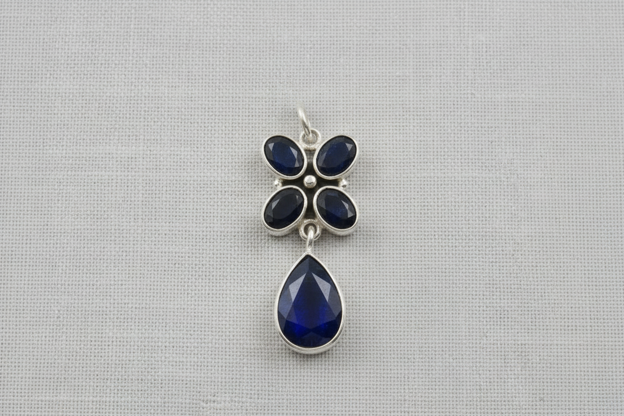 Blue Iolite Flower Pendant – 925 Sterling Silver Gemstone Pendant