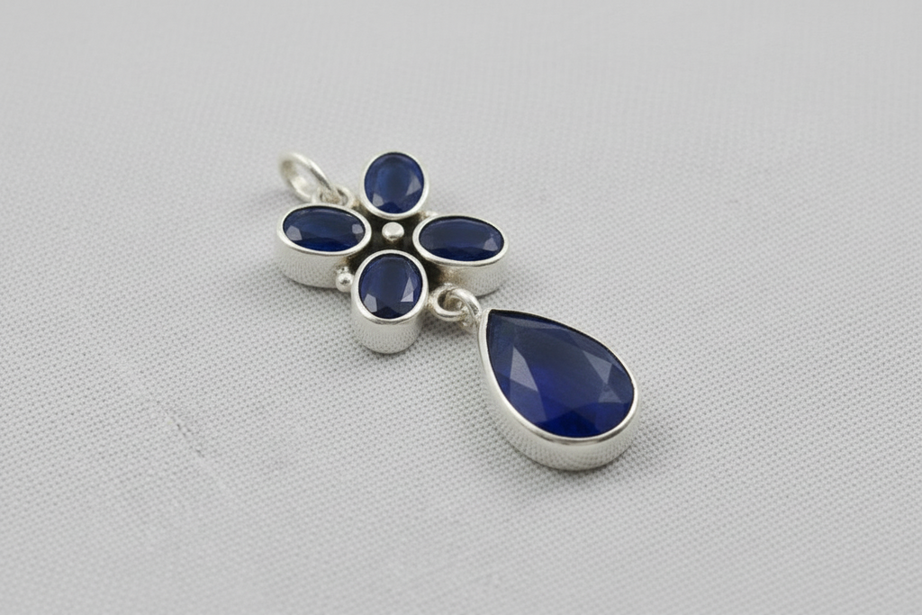 Blue Iolite Flower Pendant – 925 Sterling Silver Gemstone Pendant