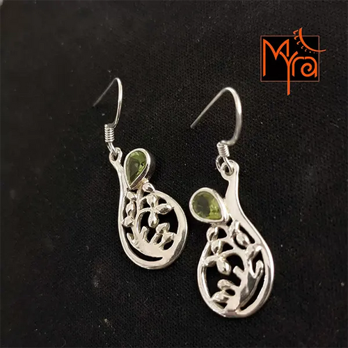 Abstract Branch Pattern Earrings with Peridot Stone