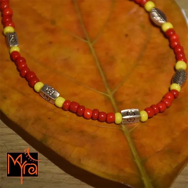 Red & Yellow Beaded Charm Anklet