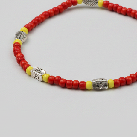 Red & Yellow Beaded Charm Anklet
