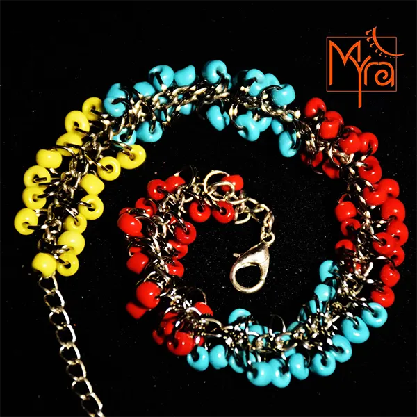 Red, Yellow & Turquoise Beaded Anklet