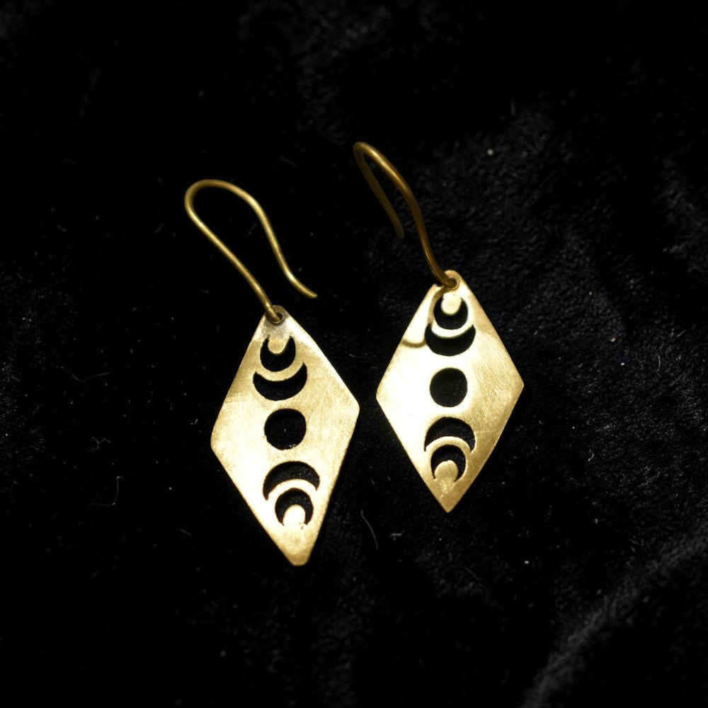 Chandra - Diamond Full Moon Brass Earrings