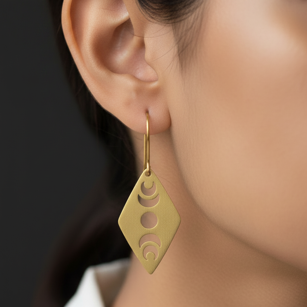 Chandra - Diamond Full Moon Brass Earrings