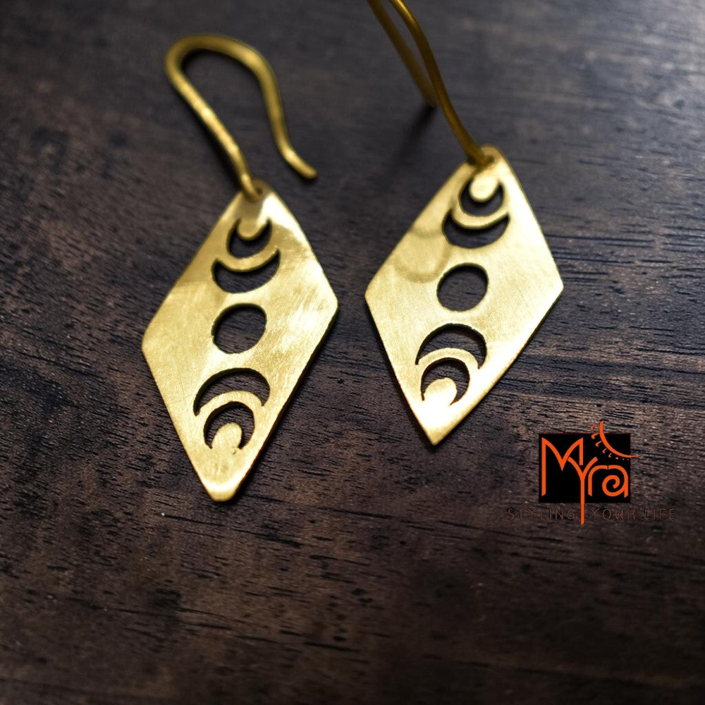 Chandra - Diamond Full Moon Brass Earrings