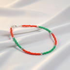 Glass Beaded Charm Anklet : Green, Red