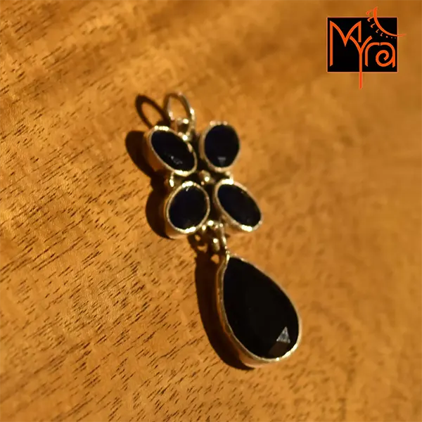 Buy blue iolite silver flower pendant online India MYRA