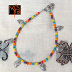 Multicolor Anklet with Rounded Silver Leaf Charms