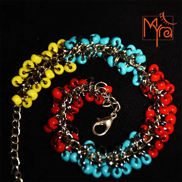 Red, Yellow & Turquoise Beaded Anklet