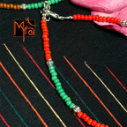 Glass Beaded Charm Anklet : Green, Red