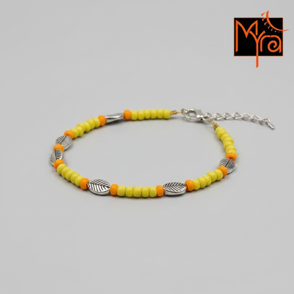 Yellow & Orange Beaded Charm Anklet