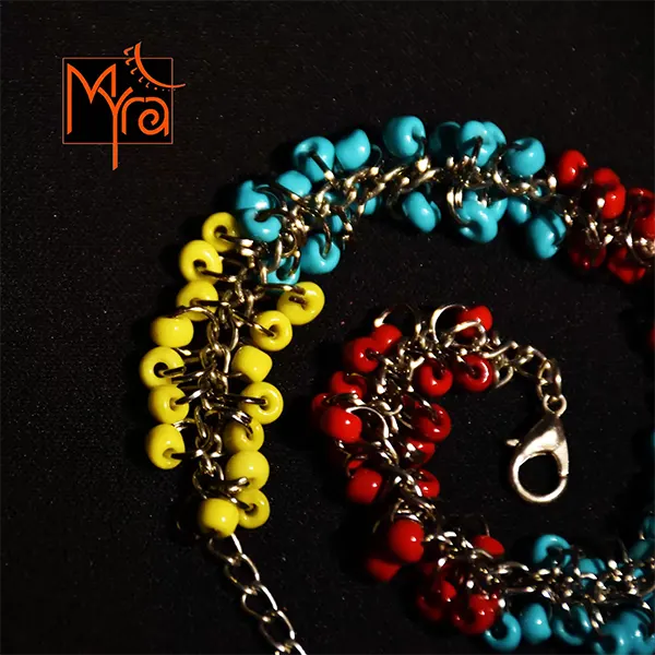 Red, Yellow & Turquoise Beaded Anklet