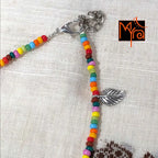 Multicolor Anklet with Rounded Silver Leaf Charms