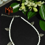 Glass Beaded Anklet with Leaf Charms : White