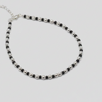 Handcrafted Silver Charm Anklet with Black Beads