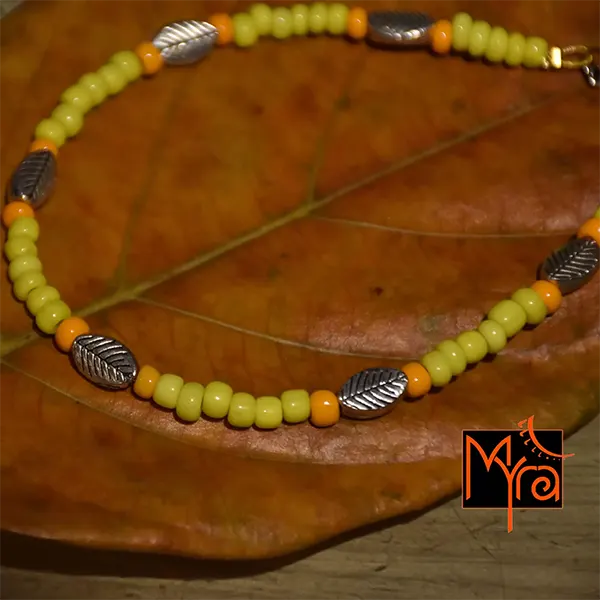 Yellow & Orange Beaded Charm Anklet