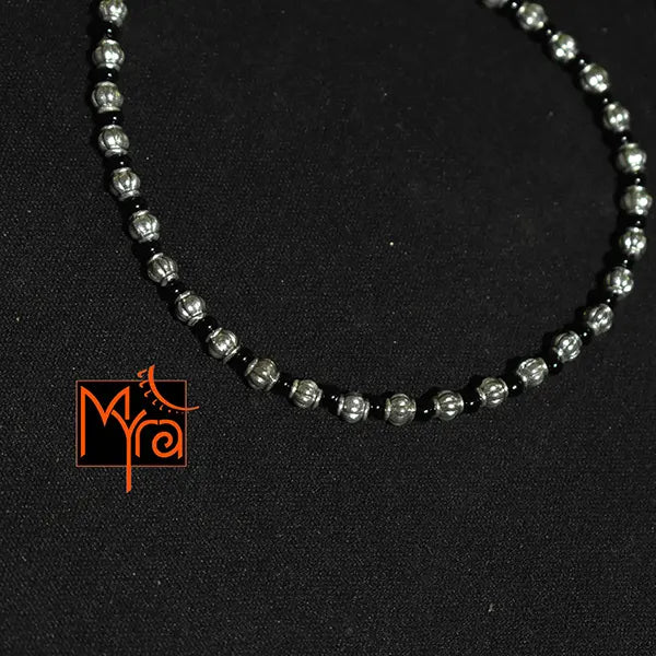 Silver Charms Anklet with Black Beads
