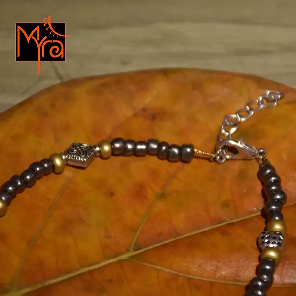 Greyish Silver & Golden Beaded Charm Anklet