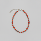 Handcrafted Red Beaded Anklet with Metal Dandelion Beads