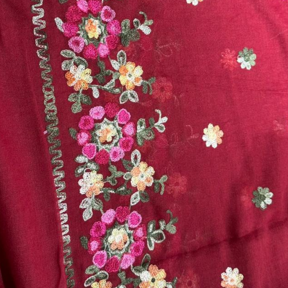 Hand Embroidered Maroon Stole