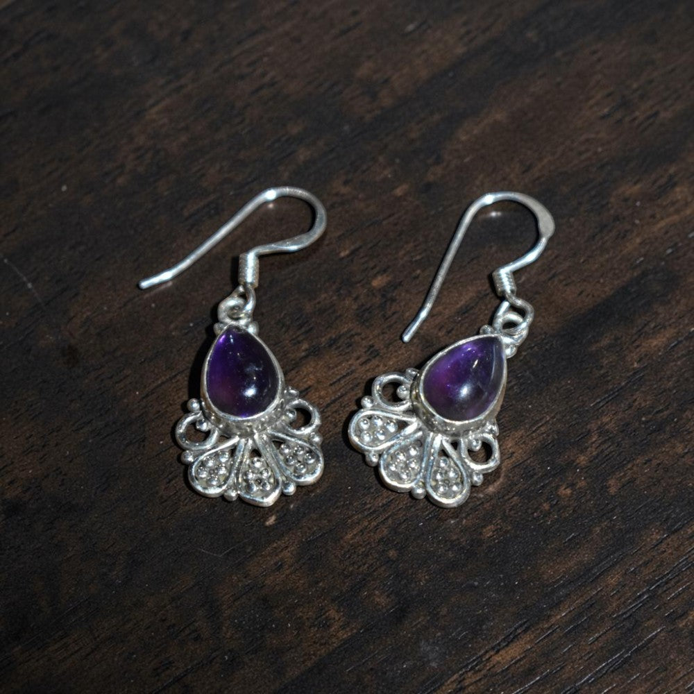 Silver Amethyst Drop Earrings