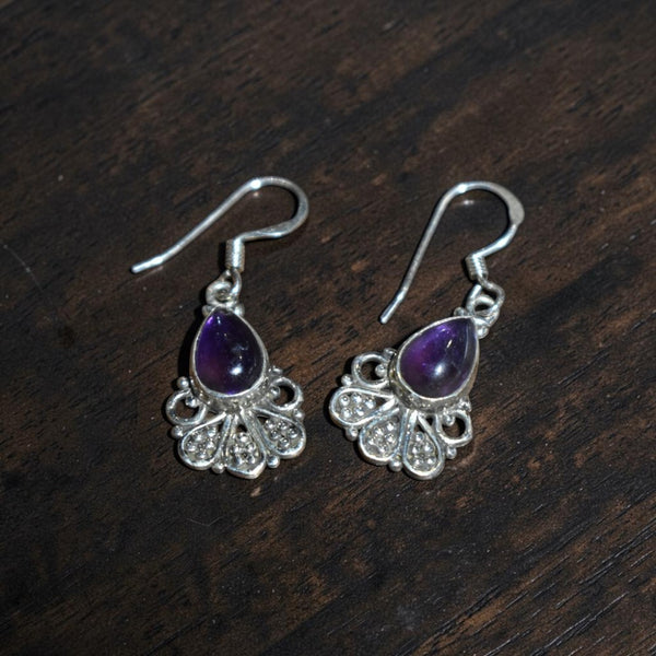 Silver Amethyst Drop Earrings