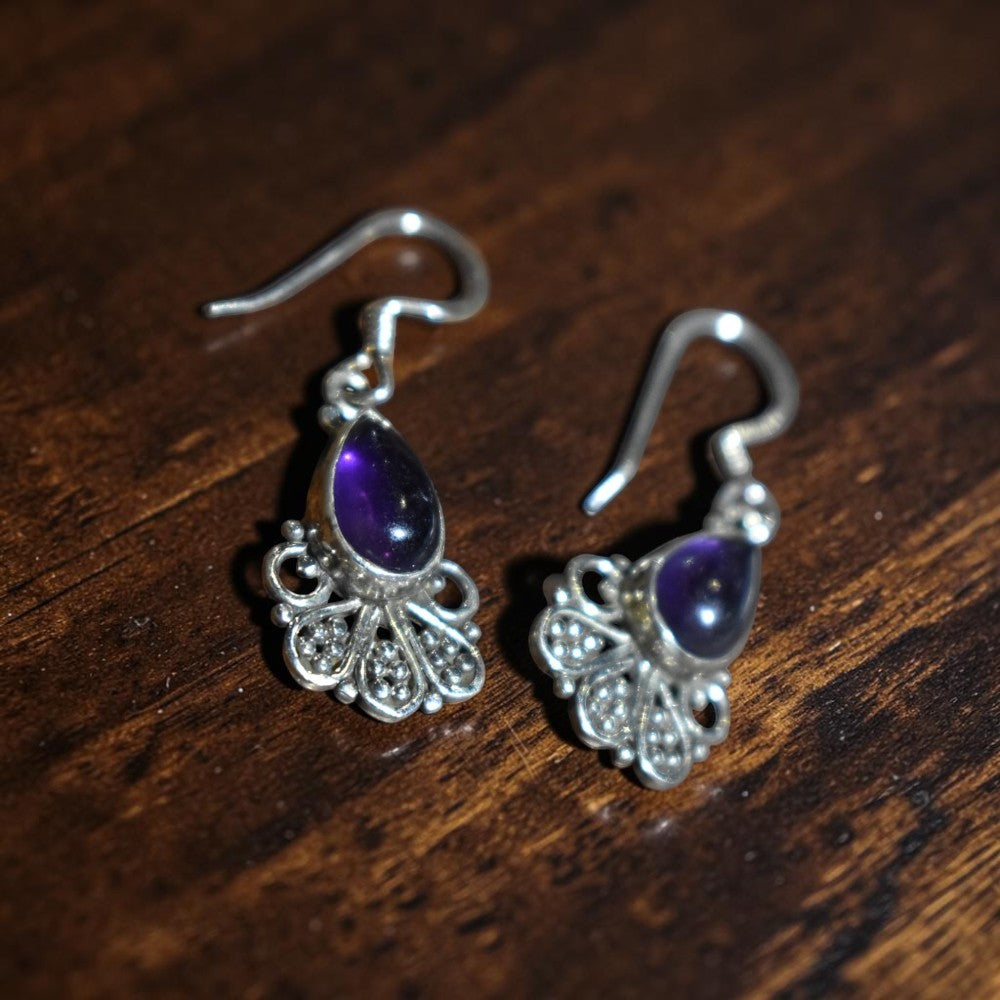 Silver Amethyst Drop Earrings