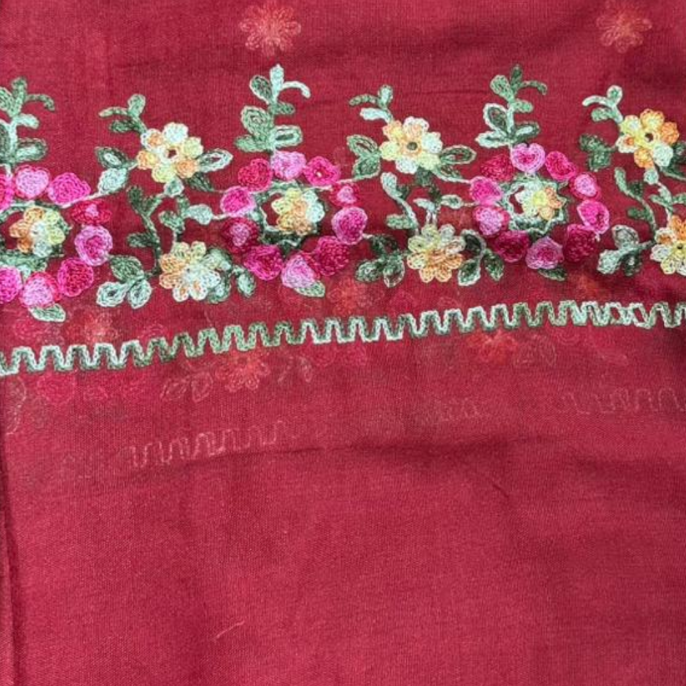 Hand Embroidered Maroon Stole