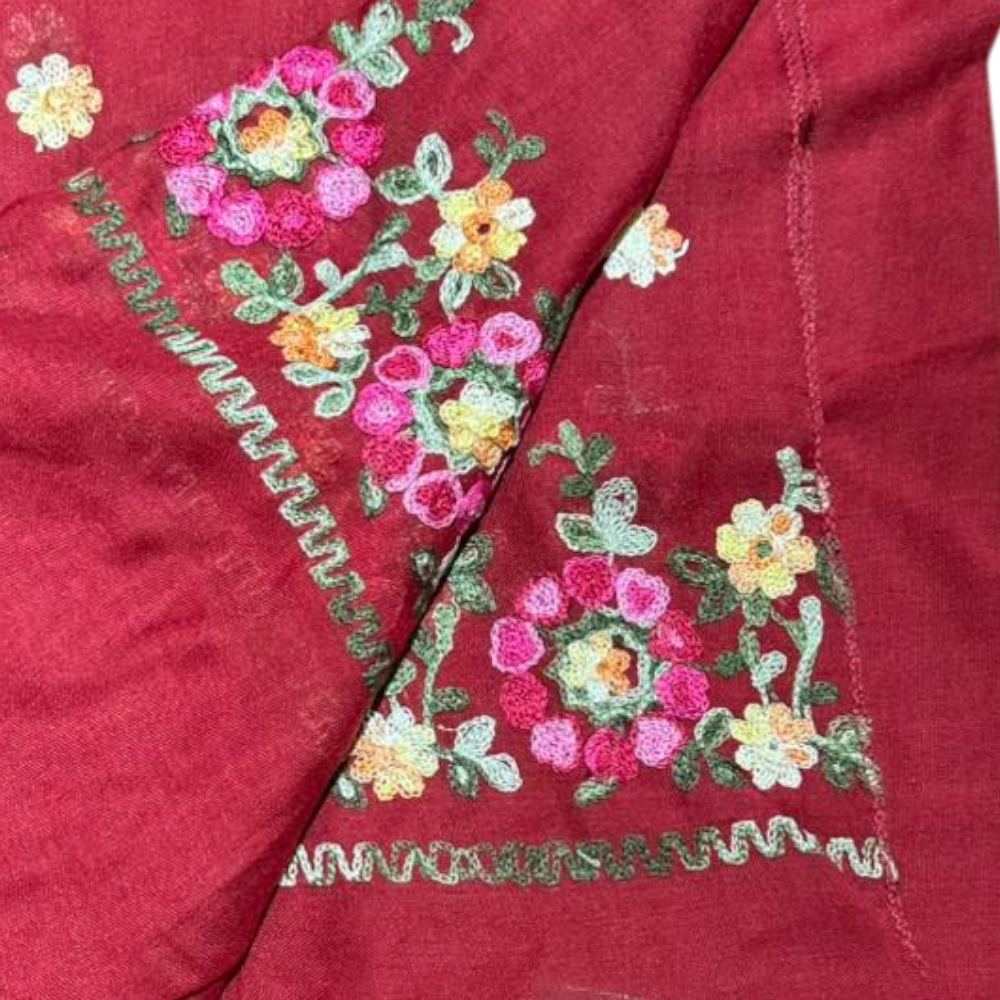 Hand Embroidered Maroon Stole