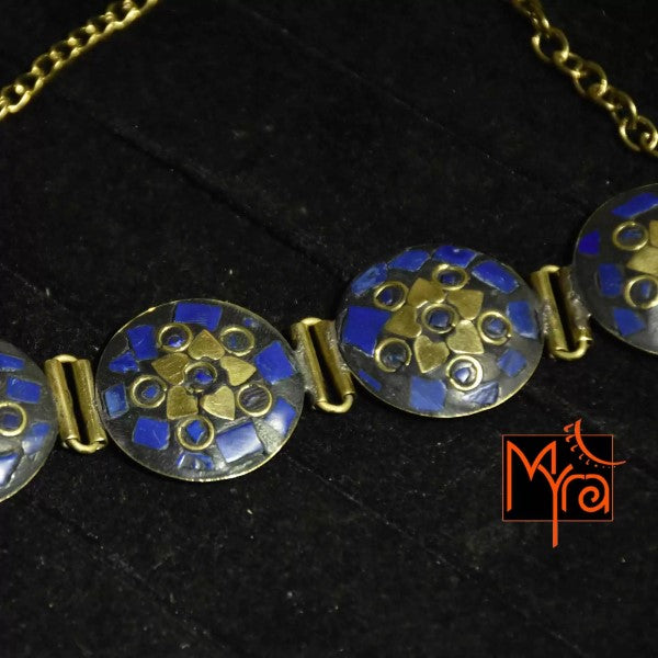 Round Pattern Tibetan Stone Choker : Blue