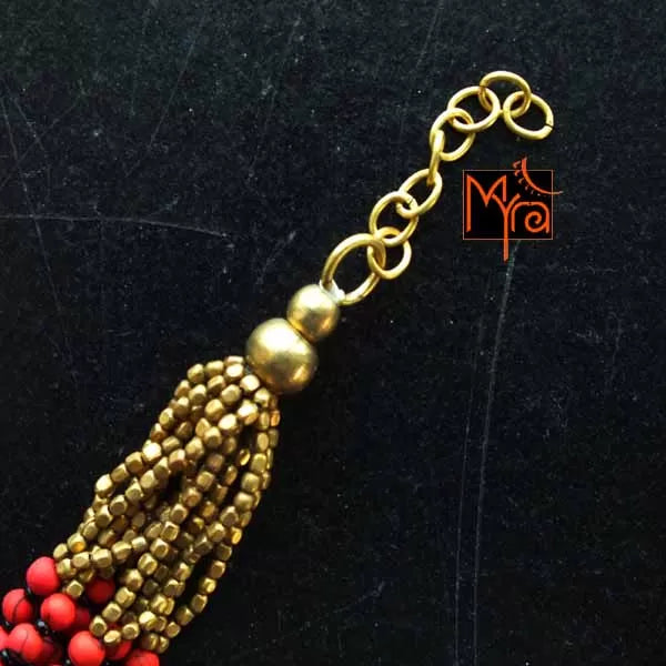 Bunch of Brass and Stone Bracelet : Red