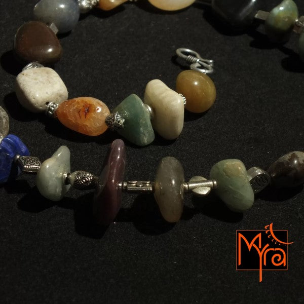 Onyx Stone and Metal Charms Necklace : Multicolor