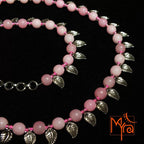 Metal Leaf Charm Pink Beaded Necklace