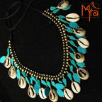 Cowrie Shell Beads with Turquoise Stones Necklace