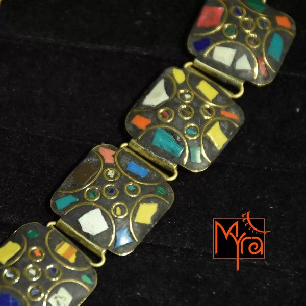Square Pattern Tibetan Stone Choker : Multicolor