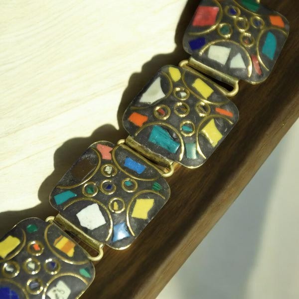 Square Pattern Tibetan Stone Choker : Multicolor