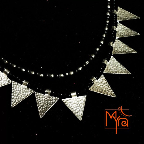 Triangle Charm Two Layer Necklace : Black
