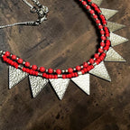 Triangle Charm Two Layer Necklace : Red