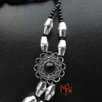 Flower Charm and Metal Beaded Choker : Silver