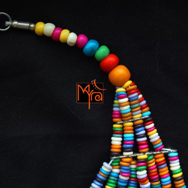Eight Layer Wooden Beaded Statement Necklace : Multicolor