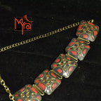 Square Pattern Tibetan Stone Choker : Red