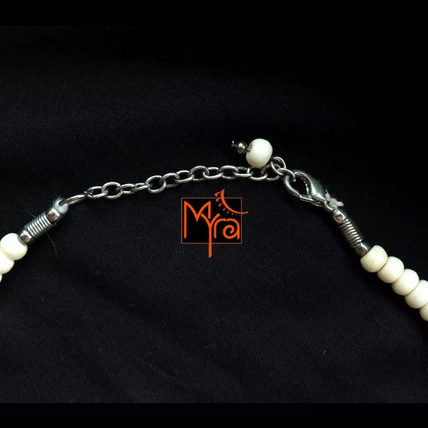 Eight Layer Wooden Beaded Statement Necklace : Off White