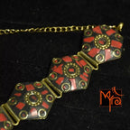 Hexagon Pattern Tibetan Stone Choker : Red