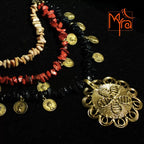 Shades of Pink Uncut Stone Necklace with Dokra Locket : Flower