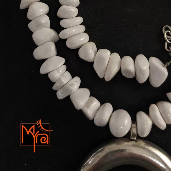 Uncut White Stone Celestial Moon Necklace