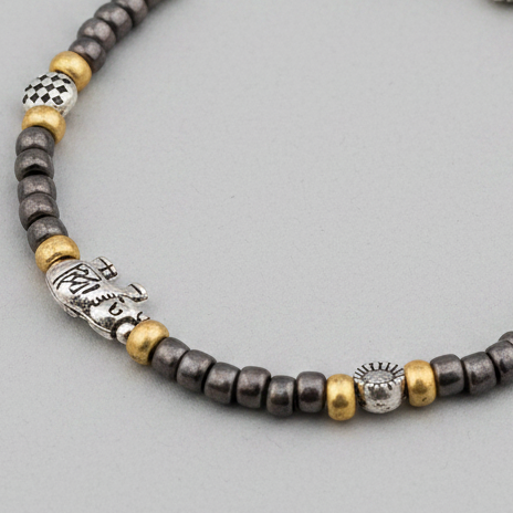 Greyish Silver & Golden Beaded Charm Anklet