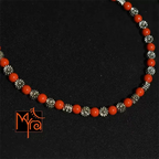 Red Beaded Anklet with Metal Dandelion Beads