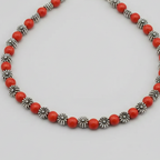 Handcrafted Red Beaded Anklet with Metal Dandelion Beads