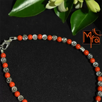 Red Beaded Anklet with Metal Dandelion Beads