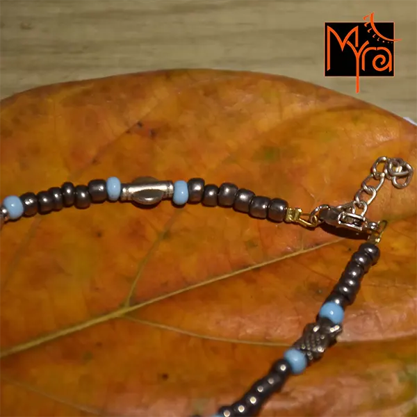Greyish Silver & Sky Blue Beaded Charm Anklet